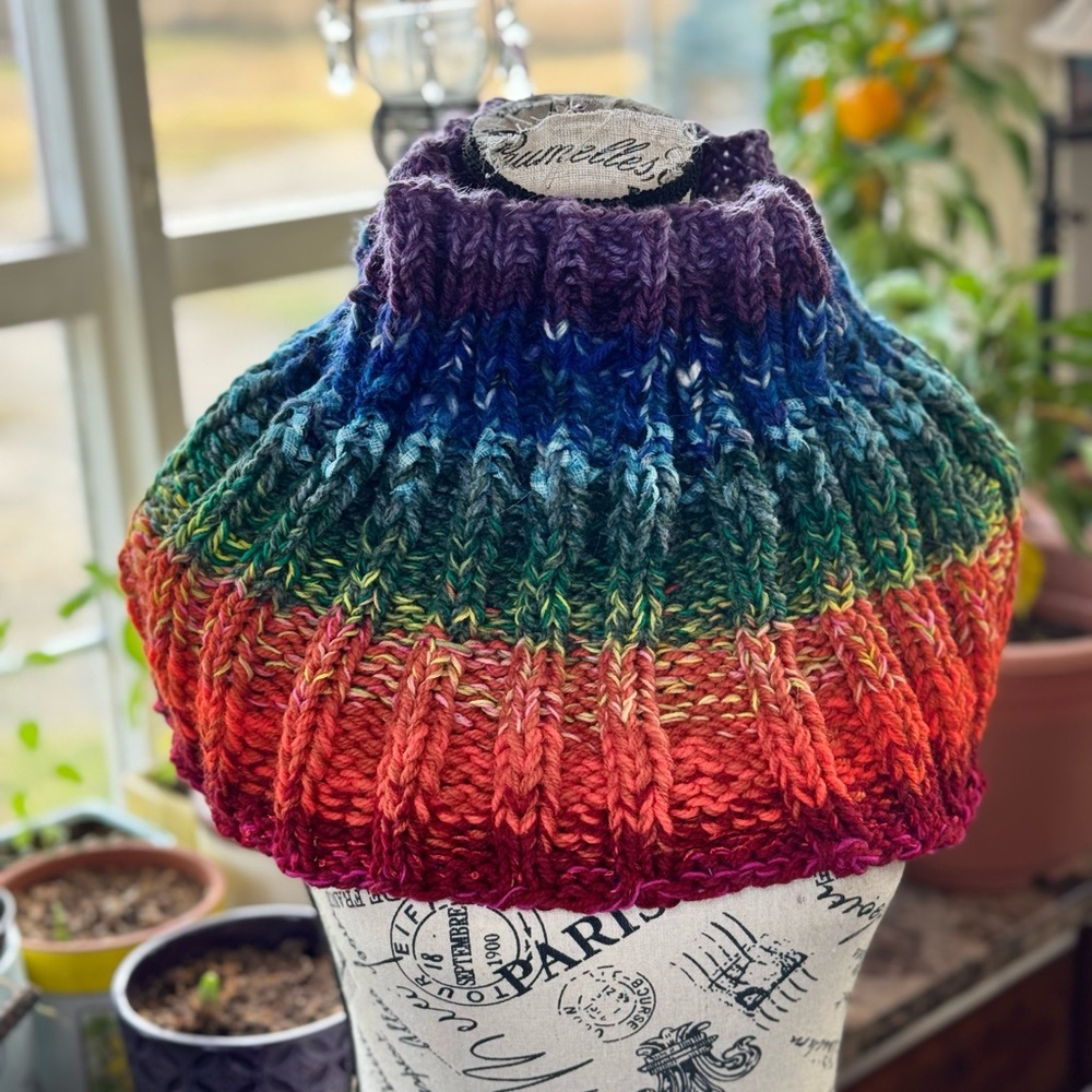 Hand Crafted Rainbow Knit Wrap
